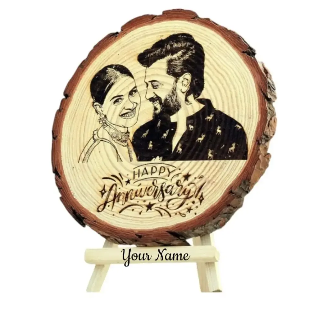 Naturexpress Personalized Natural Wooden Slice Photo Frame With Wood Stand- Custom Name & Design Photo Frames(Gifts for Birthdays, Anniversaries, & Corporate Events) Unique Gift with Engraved Names