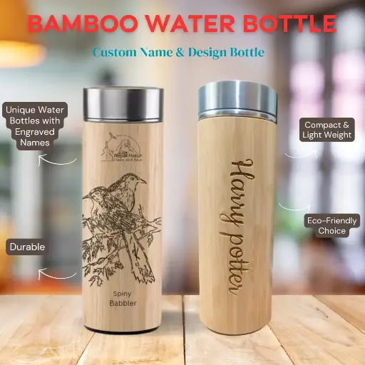 Naturexpress Personalized Bamboo Water Bottle - Custom Name & Design Bottle(Gifts for Birthdays, Anniversaries, & Corporate Events) Unique Water Bottles with Engraved Names