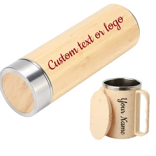 Naturexpress Personalized Eco-friendly Gift Set- Bamboo Water Bottle & Eco-Friendly Coffee Cup (Unique Gifts for Birthdays, Anniversaries, & Corporate Events with Engraved Names)