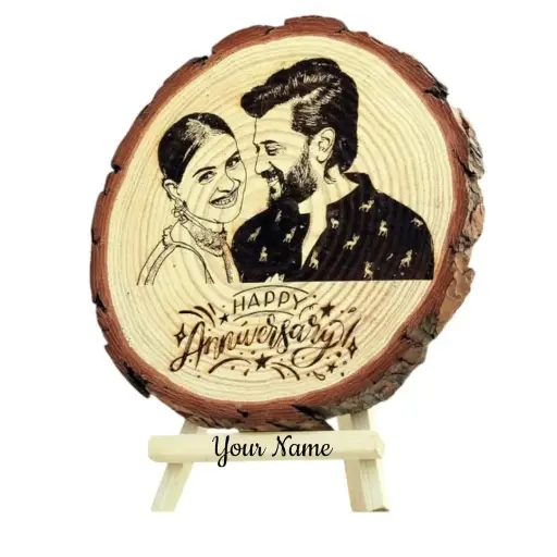 Naturexpress Personalized Natural Wooden Slice Photo Frame With Wood Stand- Custom Name & Design Photo Frames(Gifts for Birthdays, Anniversaries, & Corporate Events) Unique Gift with Engraved Names