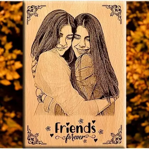 Naturexpress Personalized Natural Wooden Engraved Photo Frame With Wood Stand- Custom Name & Design Photo Frames(Gifts for Birthdays, Anniversaries, & Corporate Events)