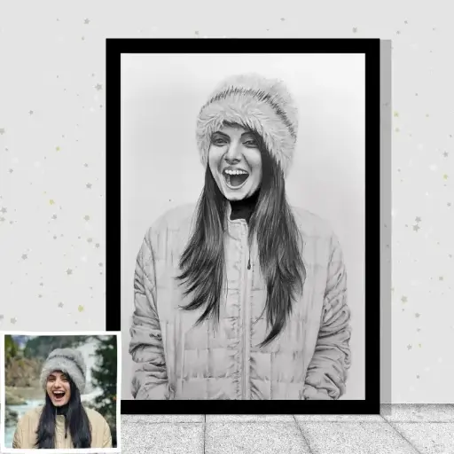Naturexpress Custom Handmade Sketch - Black & White Portraits - Personalized Artwork in A5 Size - Unique Gift for Special Occasions | Includes Frame (Black & White, A3, Framed)
